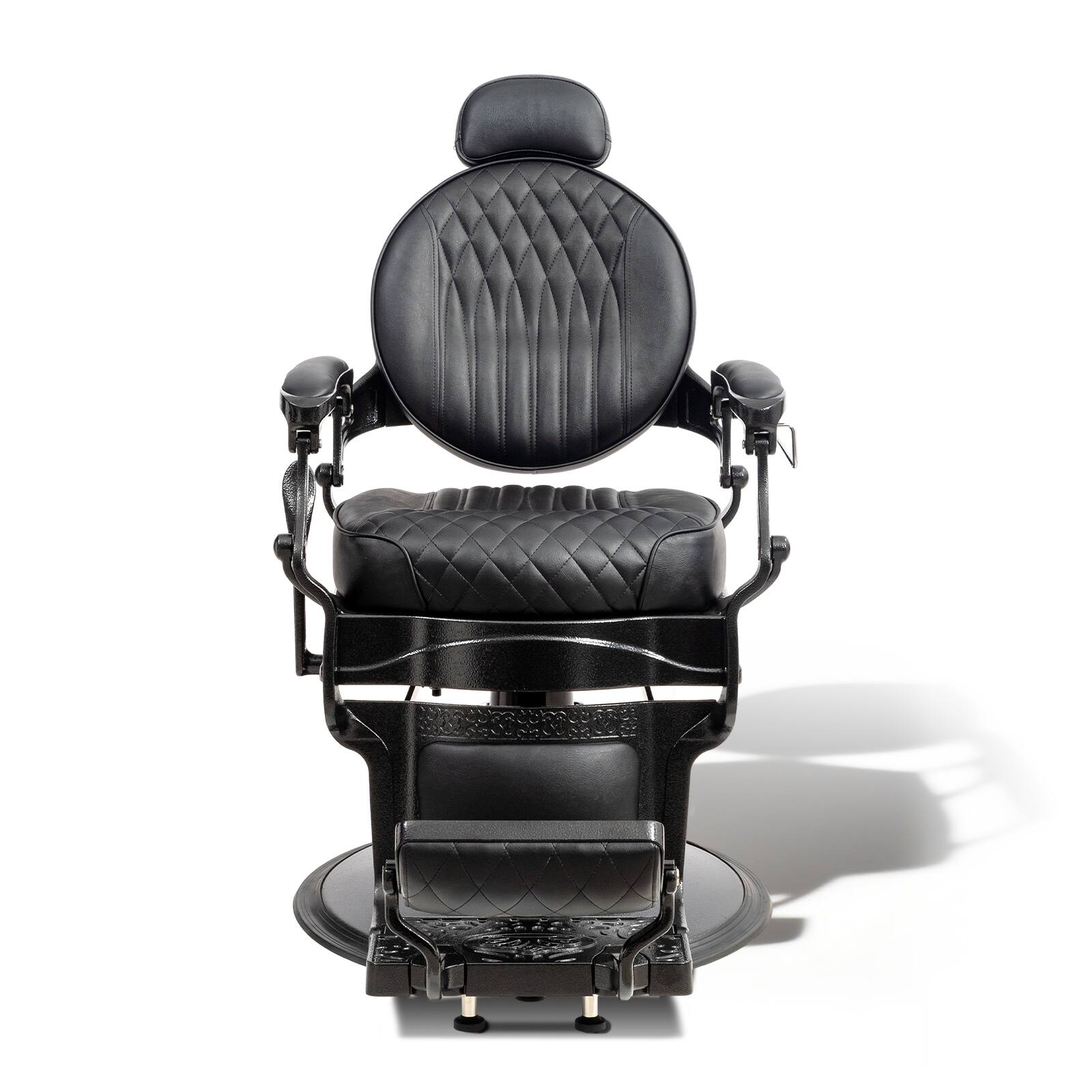 Angle. Winado - Retro Barber Chair Vintage Heavy Duty Salon Recline Chair with Removable Headrest, Hydraulic Pump,360° Swivel for Beauty - All Black.