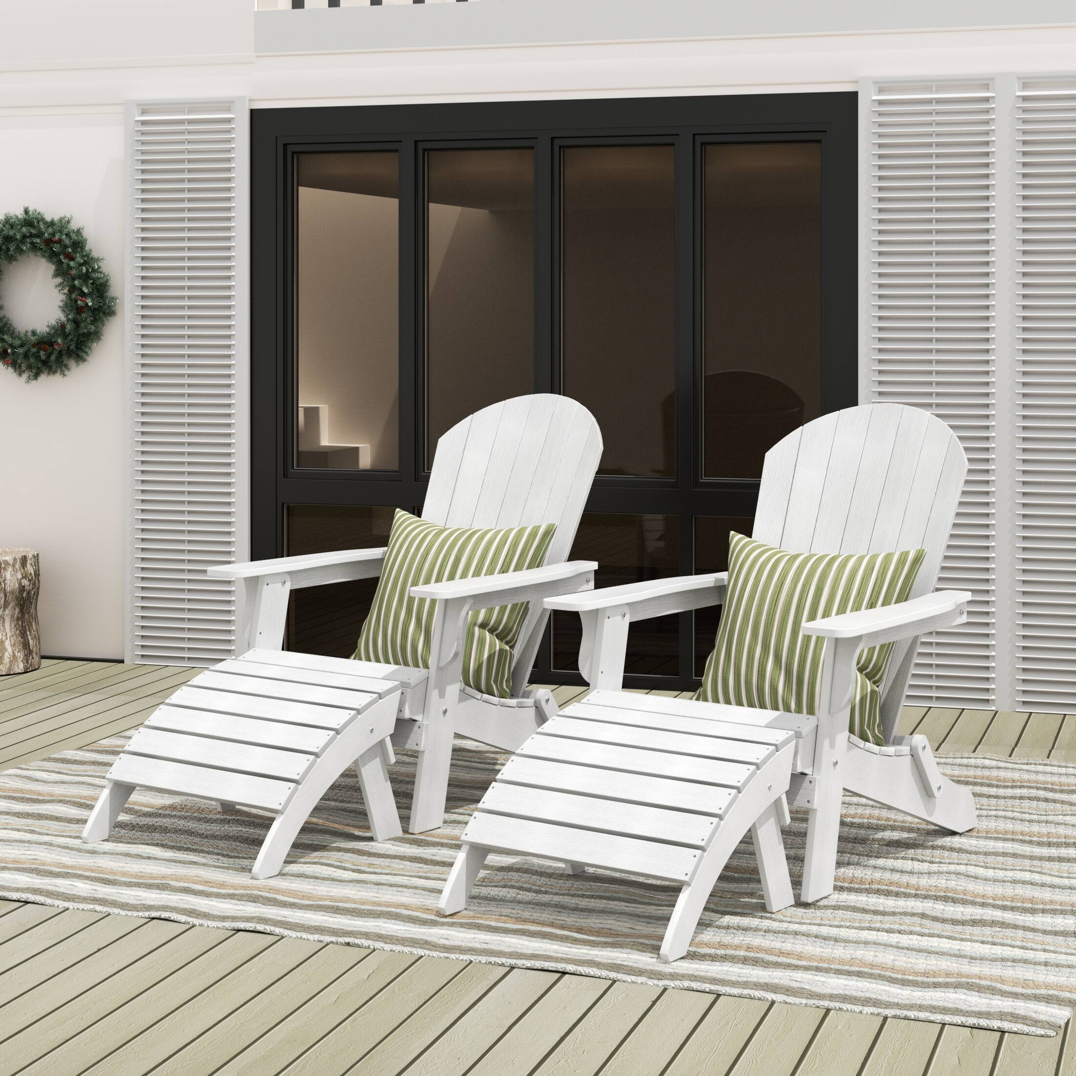 Angle. WestinTrends - WestinTrends Tuscany 4-Piece HIPS Outdoor Folding Adirondack Seashell Chair With Folding Ottoman (Set of 2) - White.