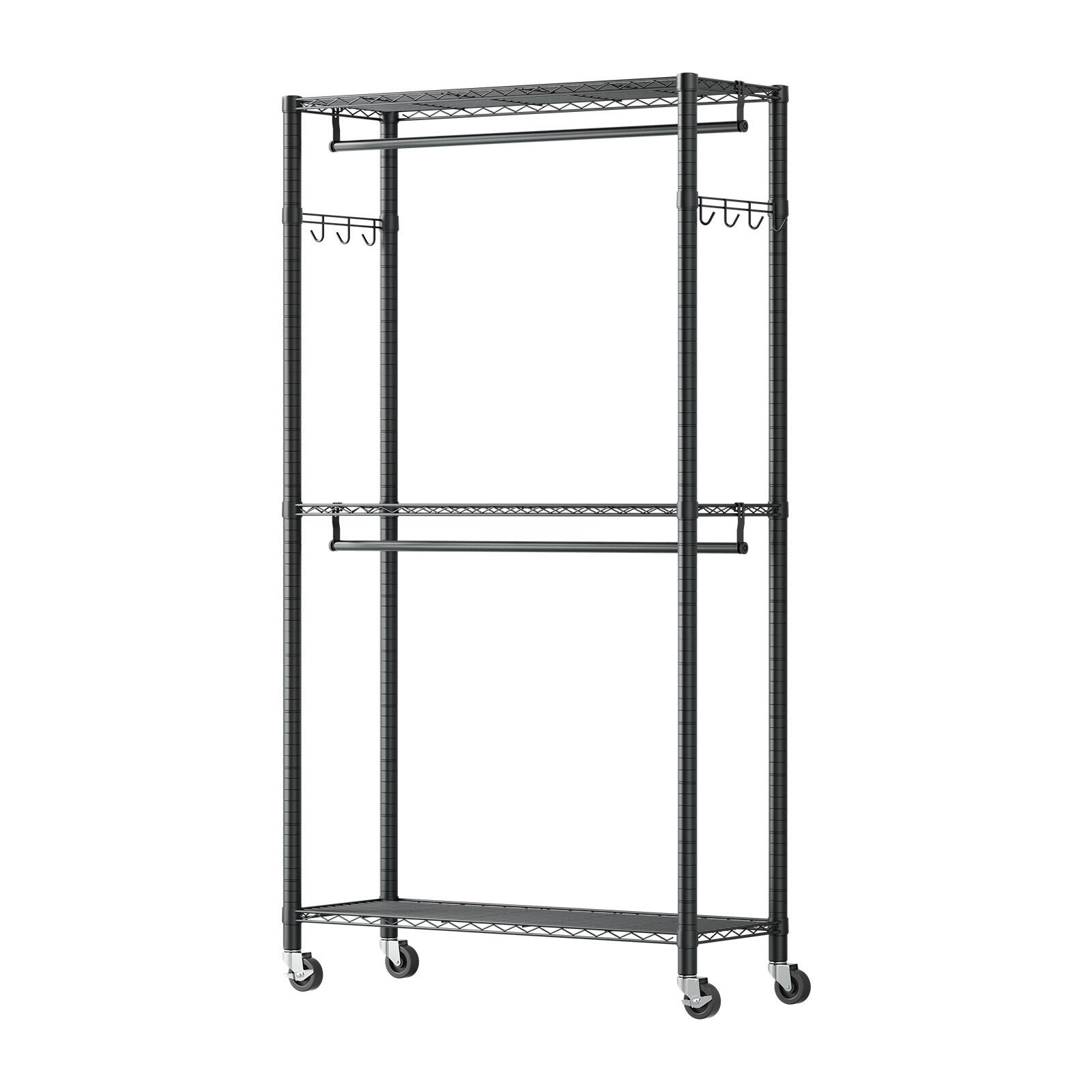 Alt View 5. VEVOR - Rolling Clothes Rack, Heavy Duty Clothing Garment Rack, 3 Adjustable Tiers Clothing Racks with Carbon Steel - Black.