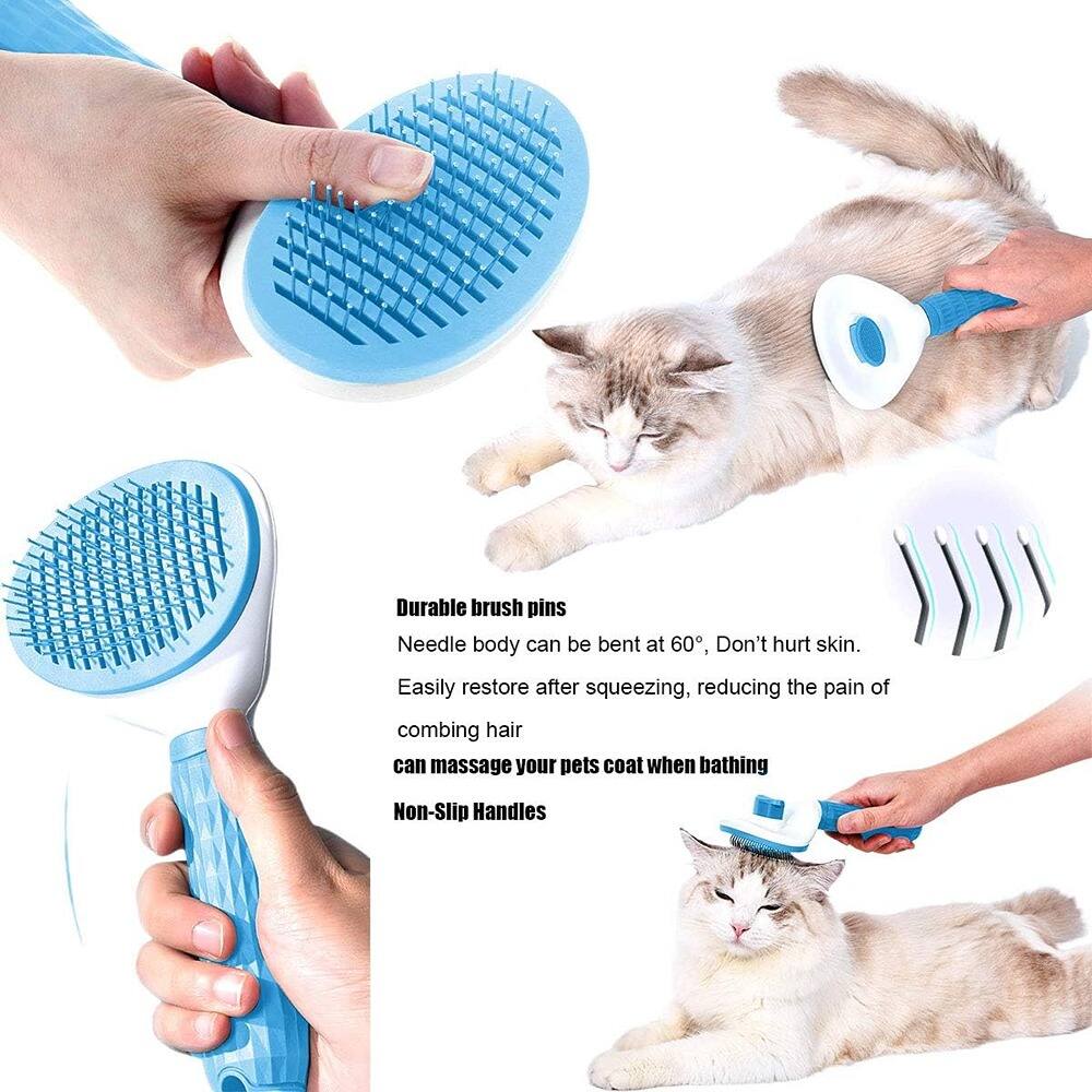 Durable brush pins  
Needle body can be bent at 60°, Don't hurt skin.  
Easily restore after squeezing, reducing the pain of combing hair  
can massage your pets coat when bathing  
Non-Slip Handles
