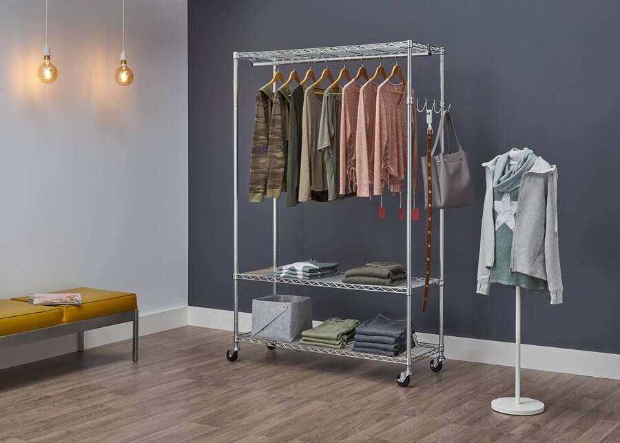 TRINITY EcoStorage 3 Tier 48x18x75.5 Rolling Garment Rack Chrome TBFZ ...