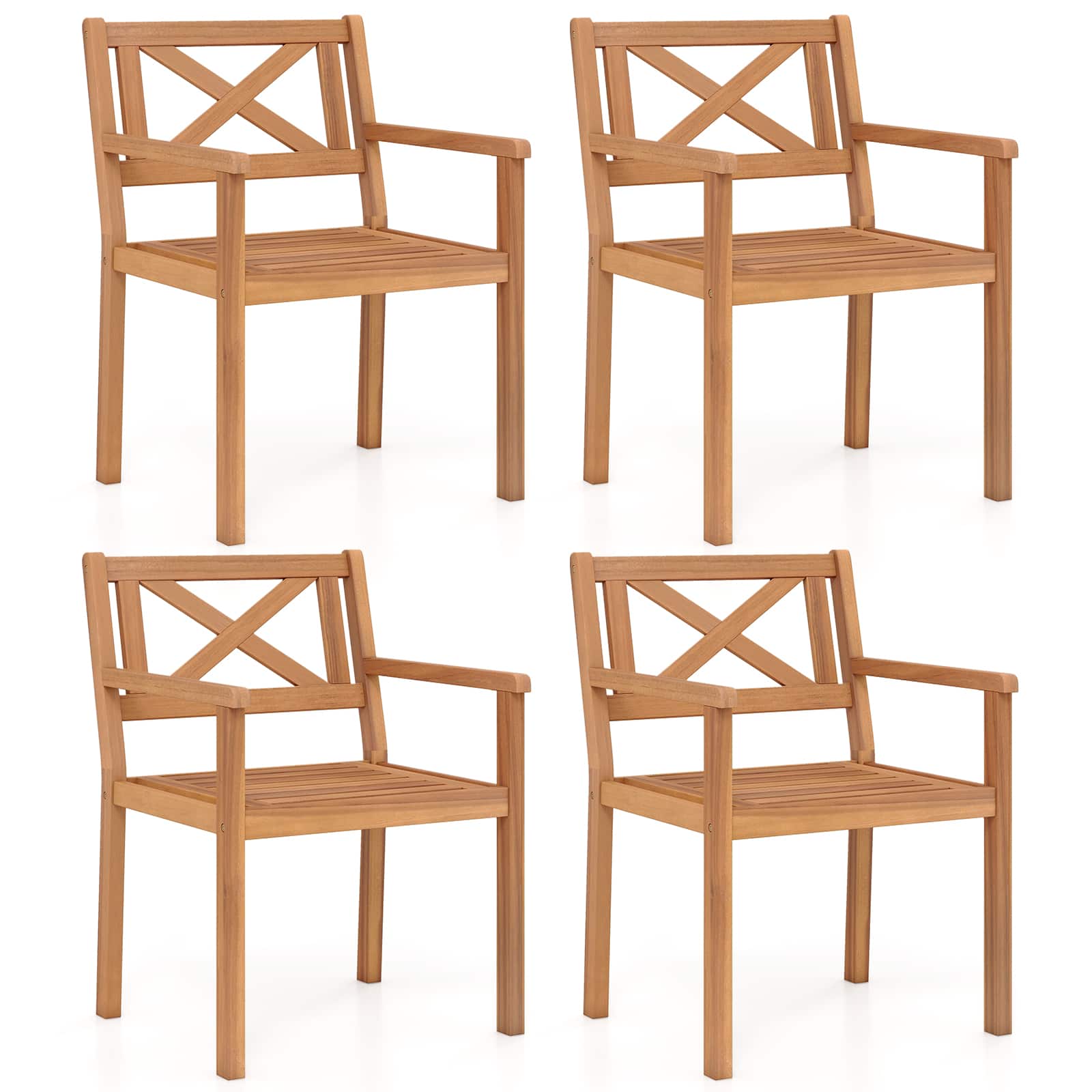 Costway - Acacia Wood Patio Dining Chairs Set of 4, Outdoor Garden Seating Chairs - Natural