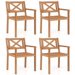 Costway - Acacia Wood Patio Dining Chairs Set of 4, Outdoor Garden Seating Chairs - Natural