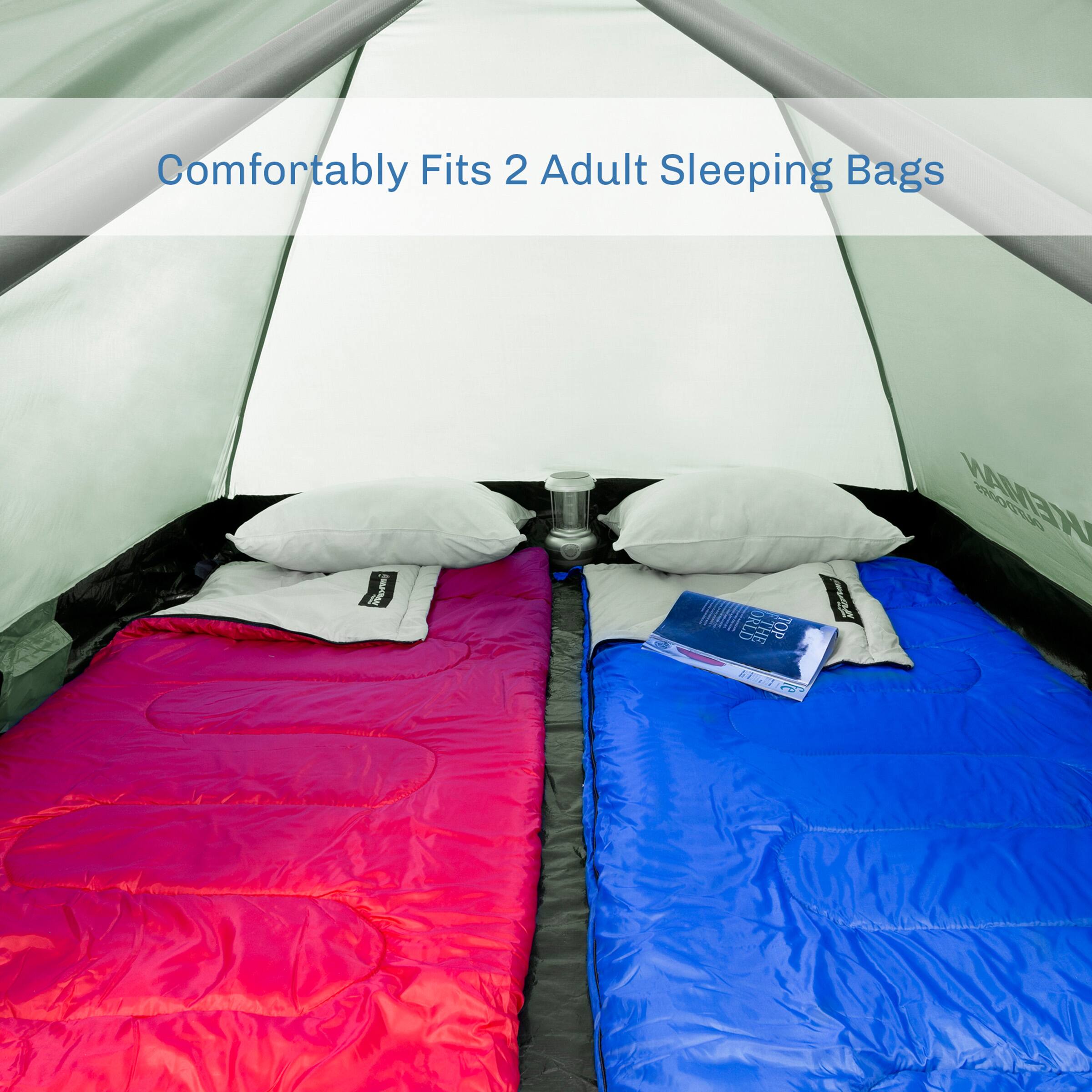 Comfortably Fits 2 Adult Sleeping Bags