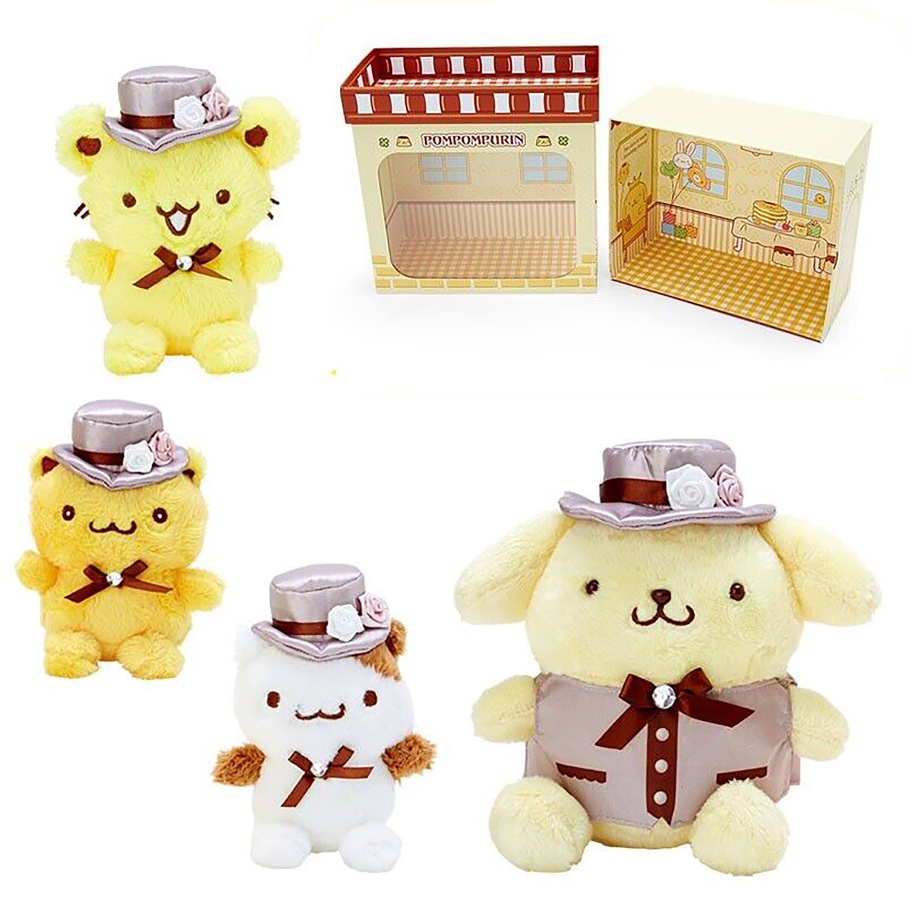 Front. Hello Kitty - Sanrio 4 Piece Dress-Up Plush Doll Set | Pompompurin - Yellow.
