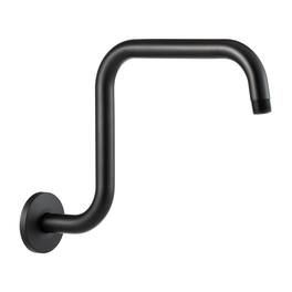 Paradigms Interiors - Shower Head Extension Arm S Shaped High Rise Extender With Flange Pipe - Matte Black-16'' x 12''