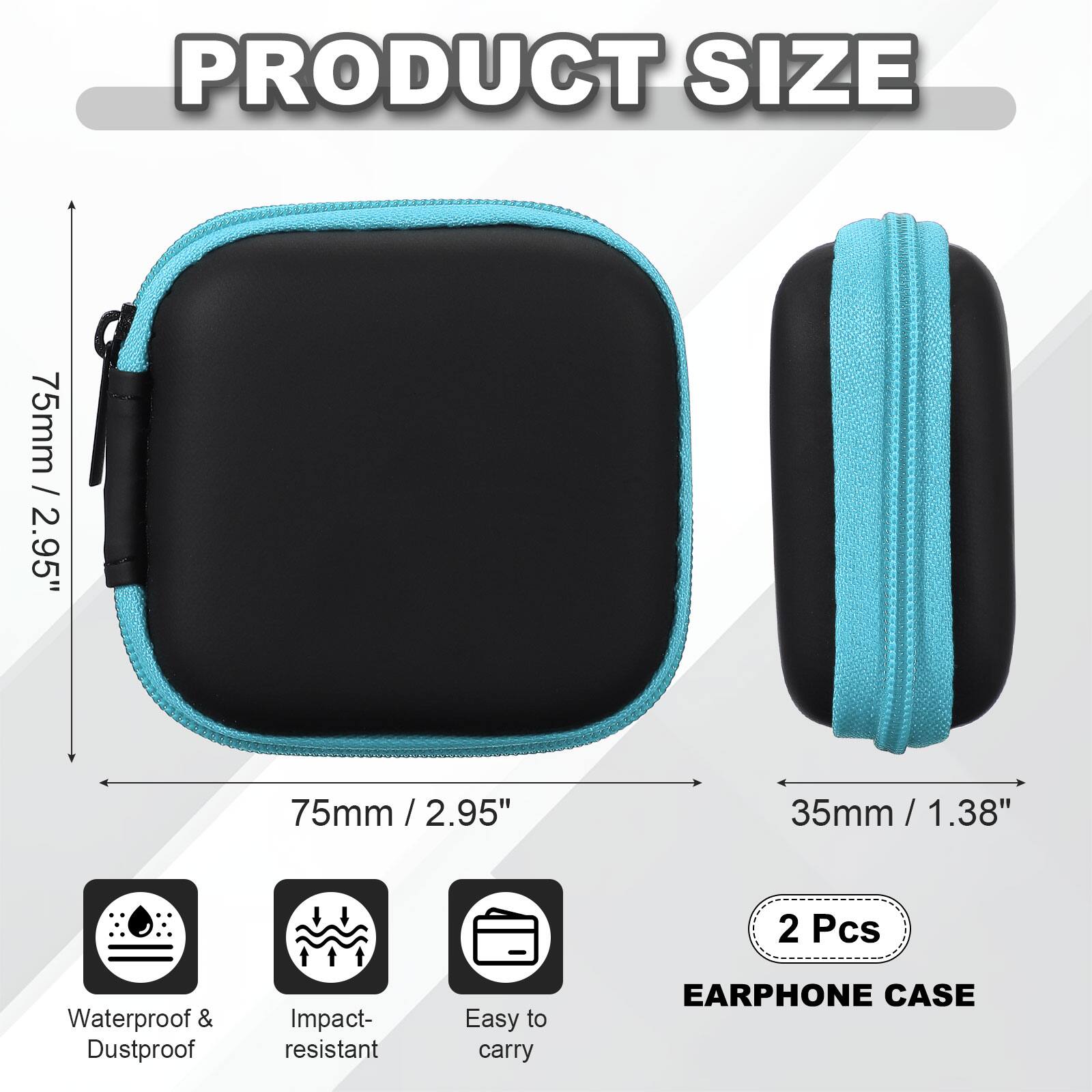 PRODUCT SIZE

75mm / 2.95"  
35mm / 1.38"  

2 Pcs Waterproof & Dustproof Impact-resistant Easy to carry EARPHONE CASE