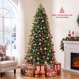Gymax - 7 ft Pre-Lit Christmas Tree w/1060 Full Branch Tips 380 LED Lights Metal Stand - Green