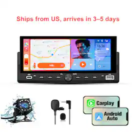 Junsun - 6.86"Wireless carplay Android Auto Universal Car Stereo Radio Touchscreen Player Bluetooth Microphone+ Rear Camera - Black