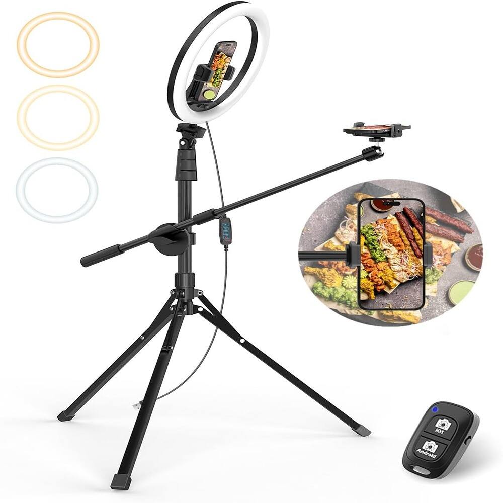 PARKER SLATER - 12" Selfie Ring Light with Stand & Overhead Camera Mount, 62" Foldable Tripod with Phone Holder for iPhone, Video Record