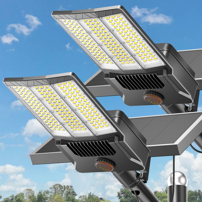 Front. Adewalk - Solar Street Lights Outdoor, Commercial Parking Lot Light with Motion Sensor IP67 Waterproof for Street Yard, 2 Pack - Black.