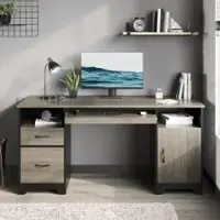 Bestier 59inch Executive Gaming Desk with File Drawer, Storage Drawers, and Cabinet - Gray - Front_Zoom