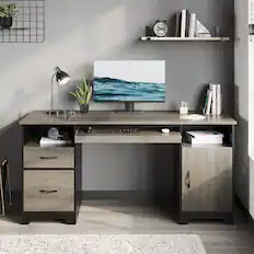 Front. Bestier - 59inch Executive Desk with File Drawer Storage Drawers and Cabinet Computer Desk - Gray.