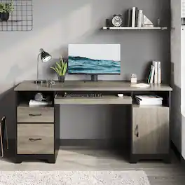 Bestier - 59inch Executive Desk with File Drawer Storage Drawers and Cabinet Computer Desk - Gray
