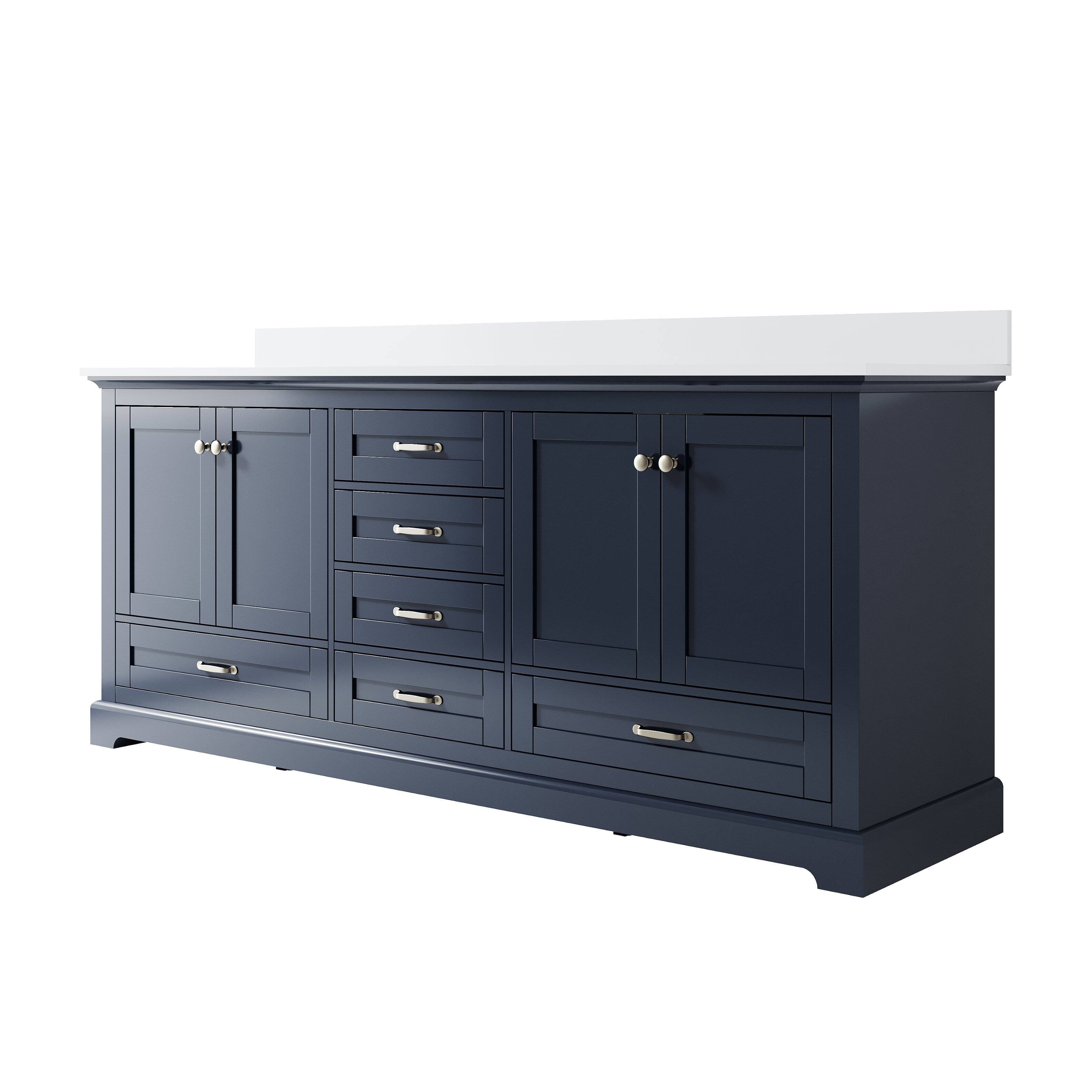 Alt View 7. WELLFOR - LVD 80 in. Solid Wood Double Sink Freestanding Bath Vanity with Culutered Marble Top, Assembled - Navy Blue.