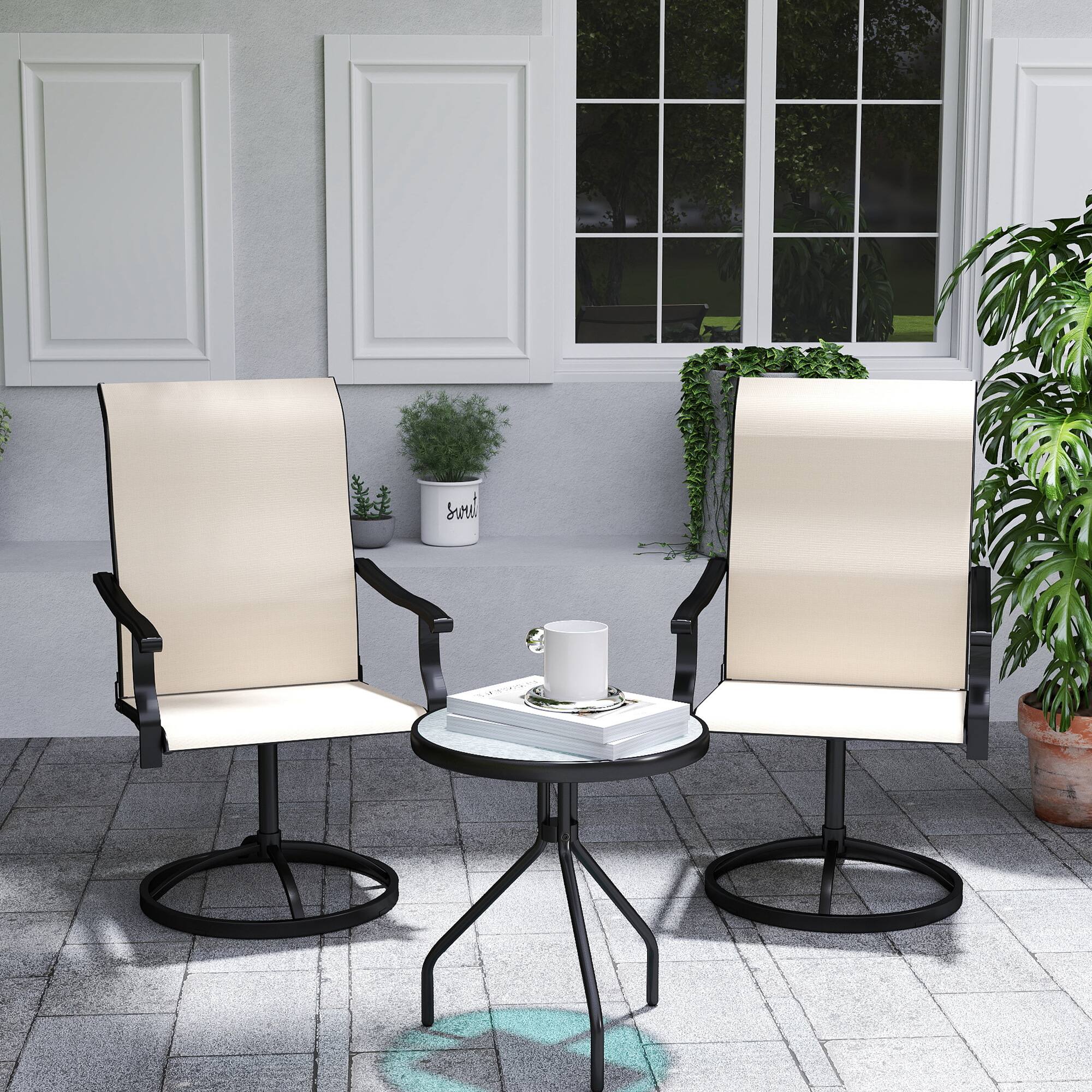 Alt View 1. Outsunny - Swivel Chairs Set of 2, High Back Patio Dining Chairs with All-Weather Mesh for Backyard, Lawn - Beige.