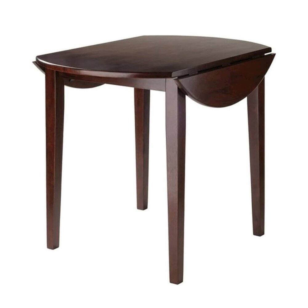 Angle. FurniFact - Walnut Drop Leaf Table And Chairs, Small Round Dining Set With 2 Seats - Walnut.
