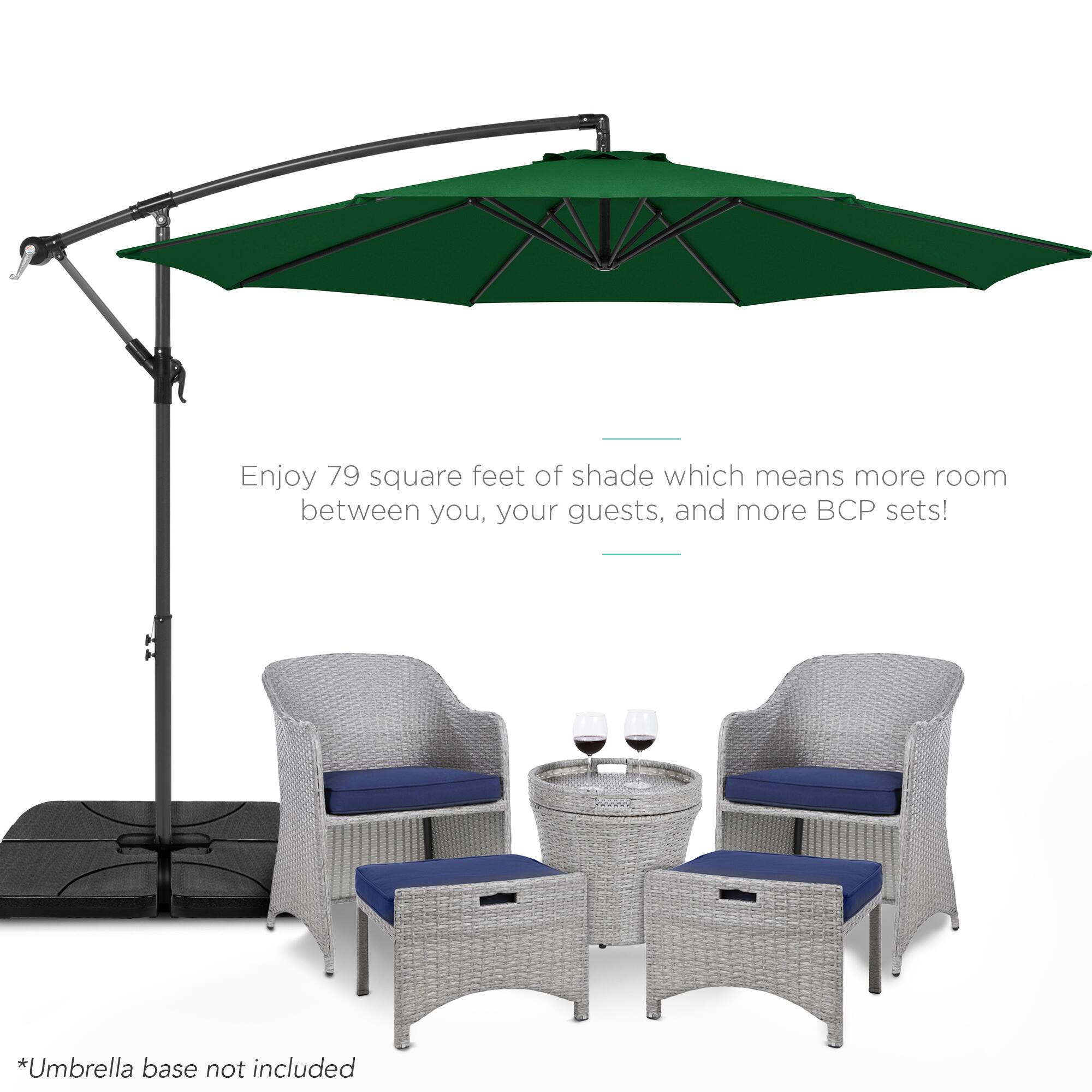 Enjoy 79 square feet of shade which means more room between you, your guests, and more BCP sets!  
*Umbrella base not included