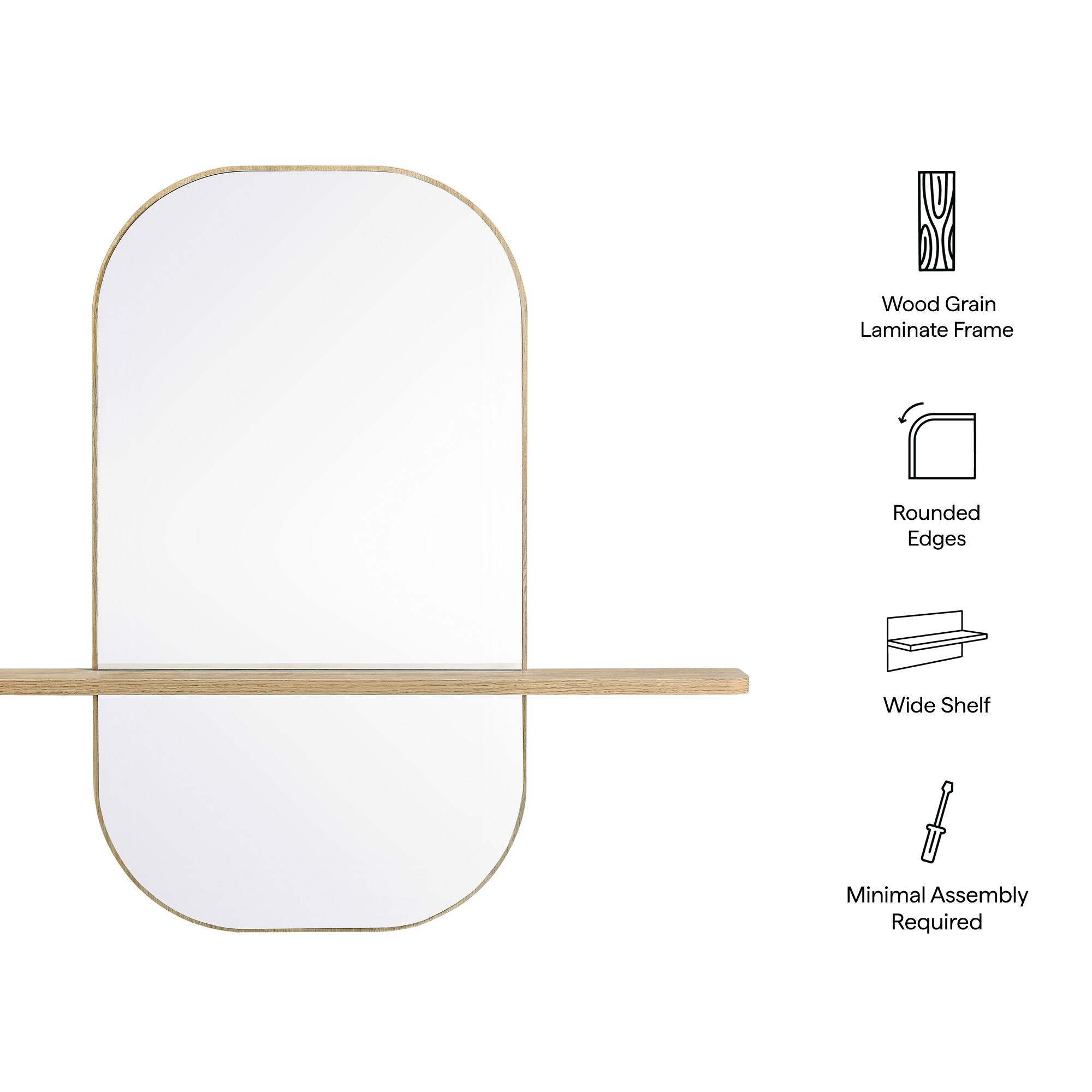 Wood Grain Laminate Frame  
Rounded Edges  
Wide Shelf  
Minimal Assembly Required