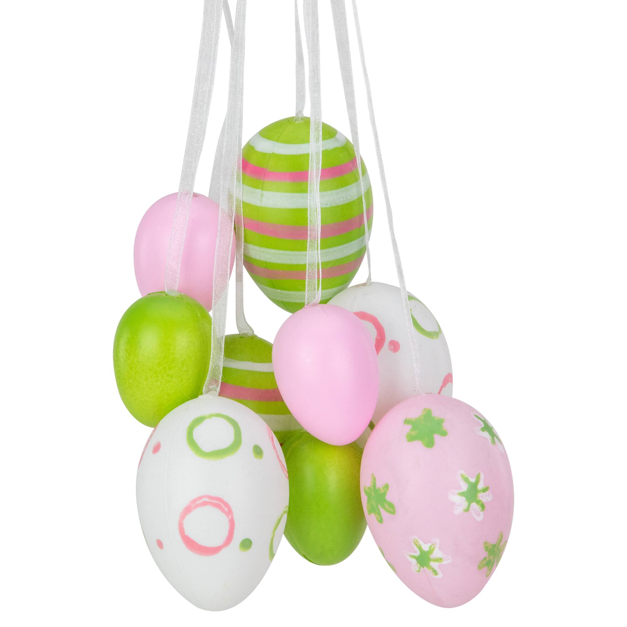 Alt View 2. Northlight - 11" Pastel Pink, Green and White Spring Easter Egg Cluster Hanging Decoration - Green.