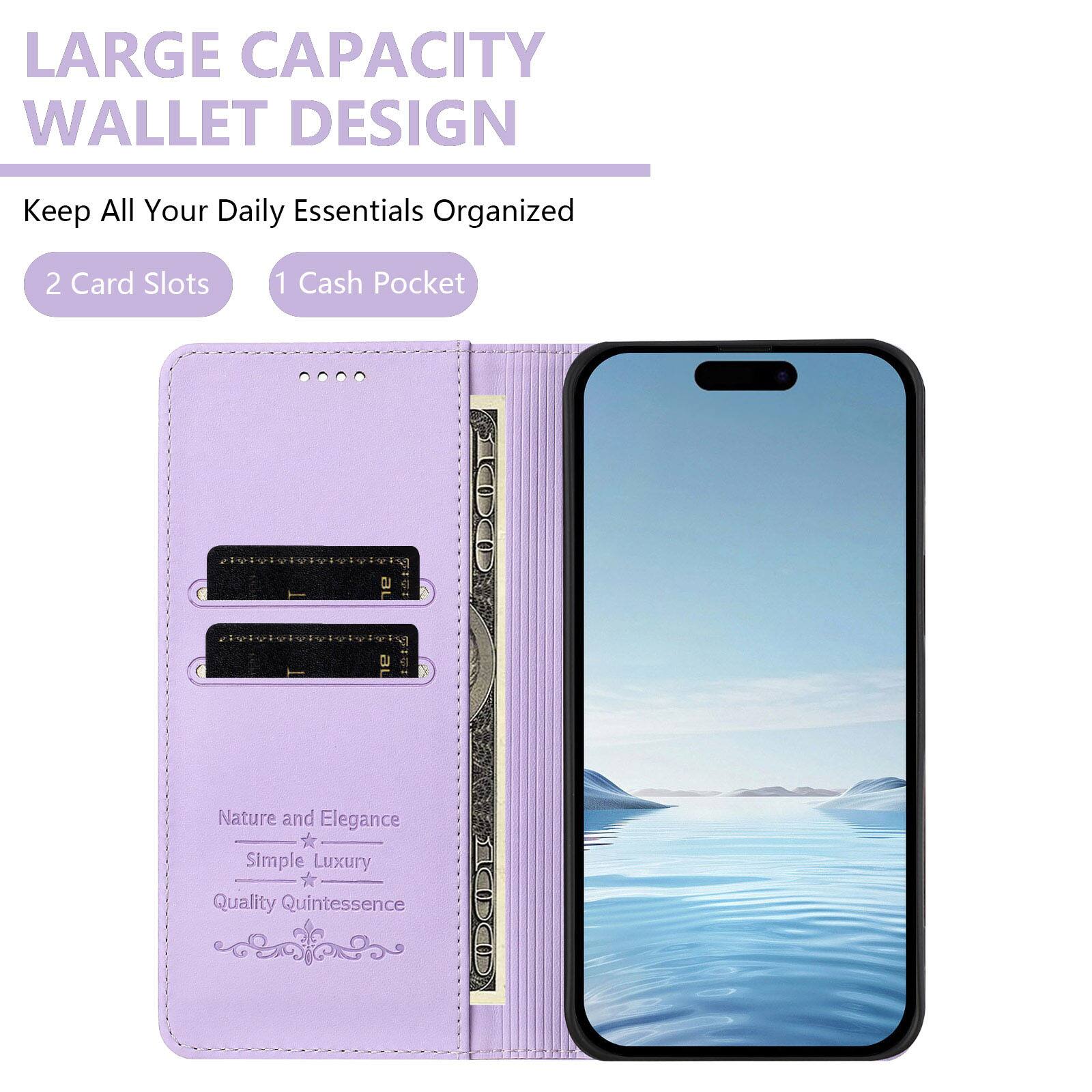 LARGE CAPACITY WALLET DESIGN  
Keep All Your Daily Essentials Organized  
2 Card Slots  
1 Cash Pocket  
Nature and Elegance  
Simple Luxury  
Quality Quintessence