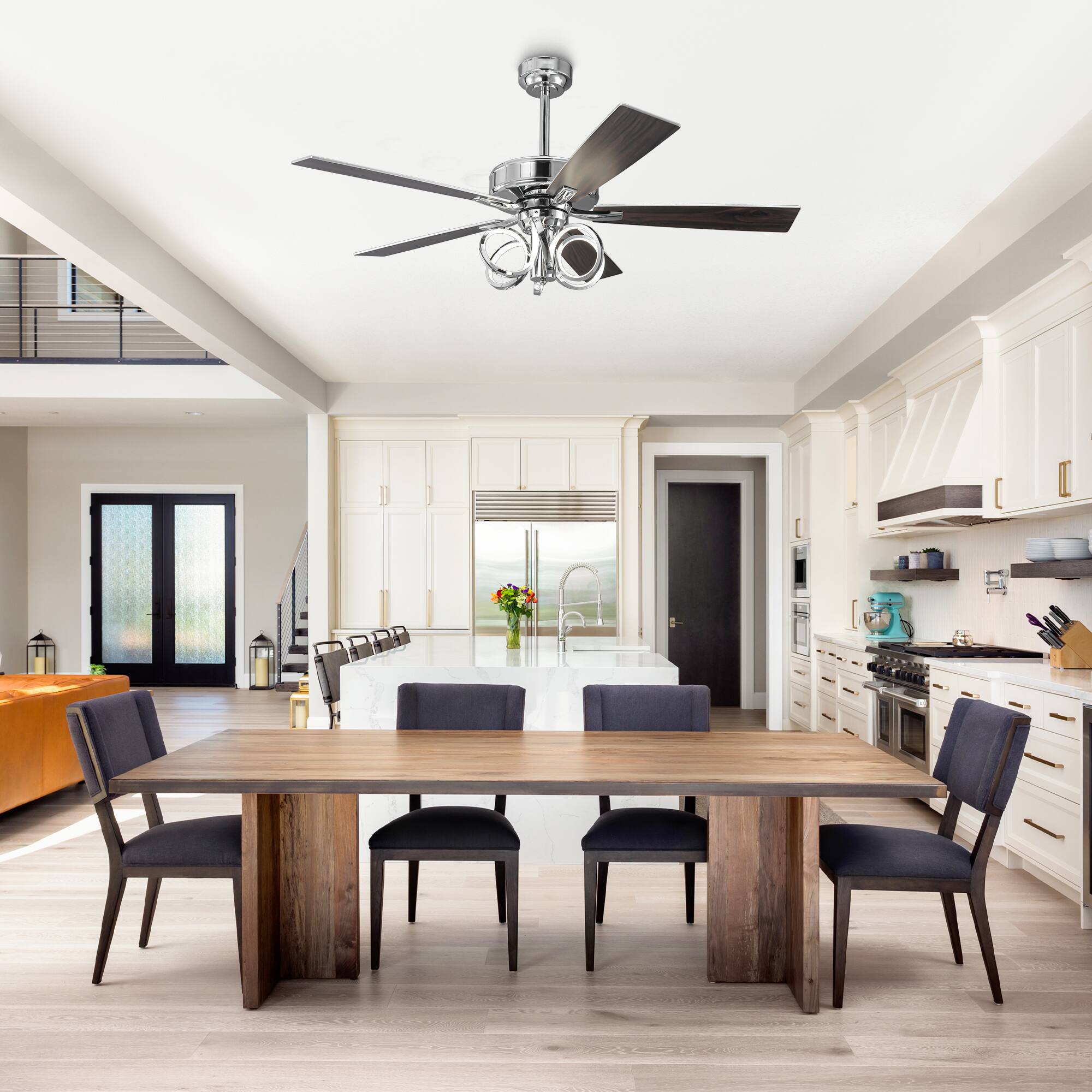 Left. Parrot Uncle - 52-inch Modern Chrome Indoor LED Ceiling Fan with Remote Control - Chrome.