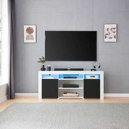 Front. Living Essentials Corp - Lenexa TV Console White/Black - White/Black.