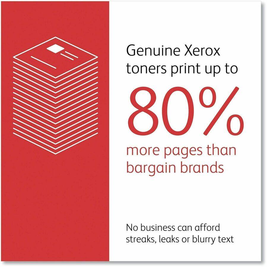 Genuine Xerox toners print up to 80% more pages than bargain brands. No business can afford streaks, leaks or blurry text.