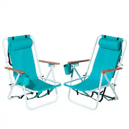 Winado - 2PCS 31in Portable Folding Beach Chairs with Headrest Adjustable 4-Position Backpack Foldable, Pillow for Outdoor Beach - Mint Green