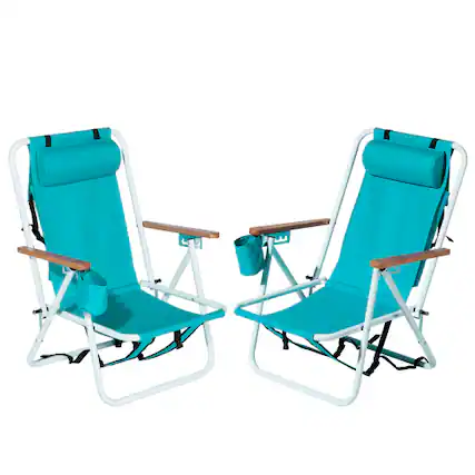 Front. Winado - 2PCS 31in Portable Folding Beach Chairs with Headrest Adjustable 4-Position Backpack Foldable, Pillow for Outdoor Beach - Mint Green.