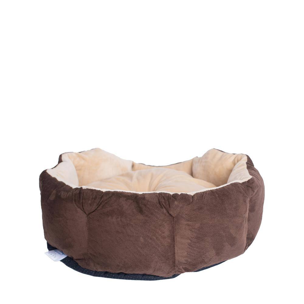 Angle. Armarkat - Pet Bed With Polyfill In Beige and Mocha For Cats And Extra Small Dogs - Beige.