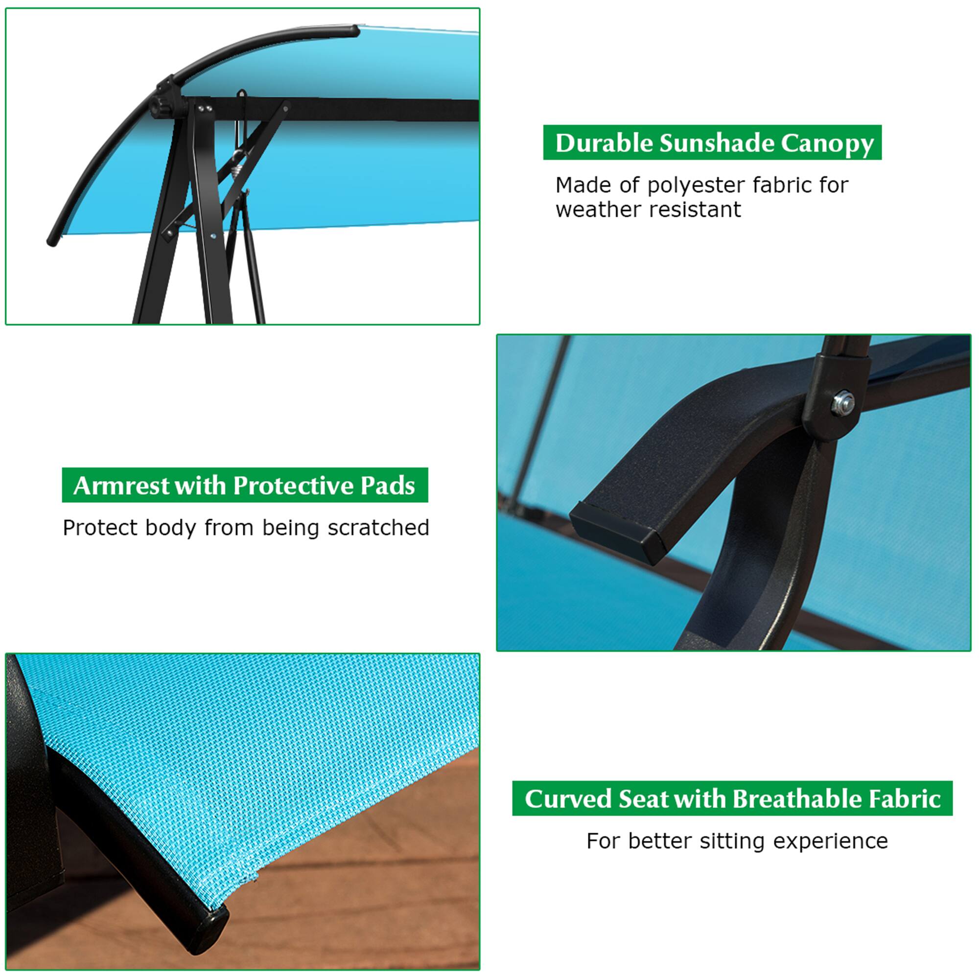Alt View 8. Gymax - Gymax Patio Canopy Swing Outdoor Swing Chair 2-Person Canopy Hammock Turquoise - Turquoise.