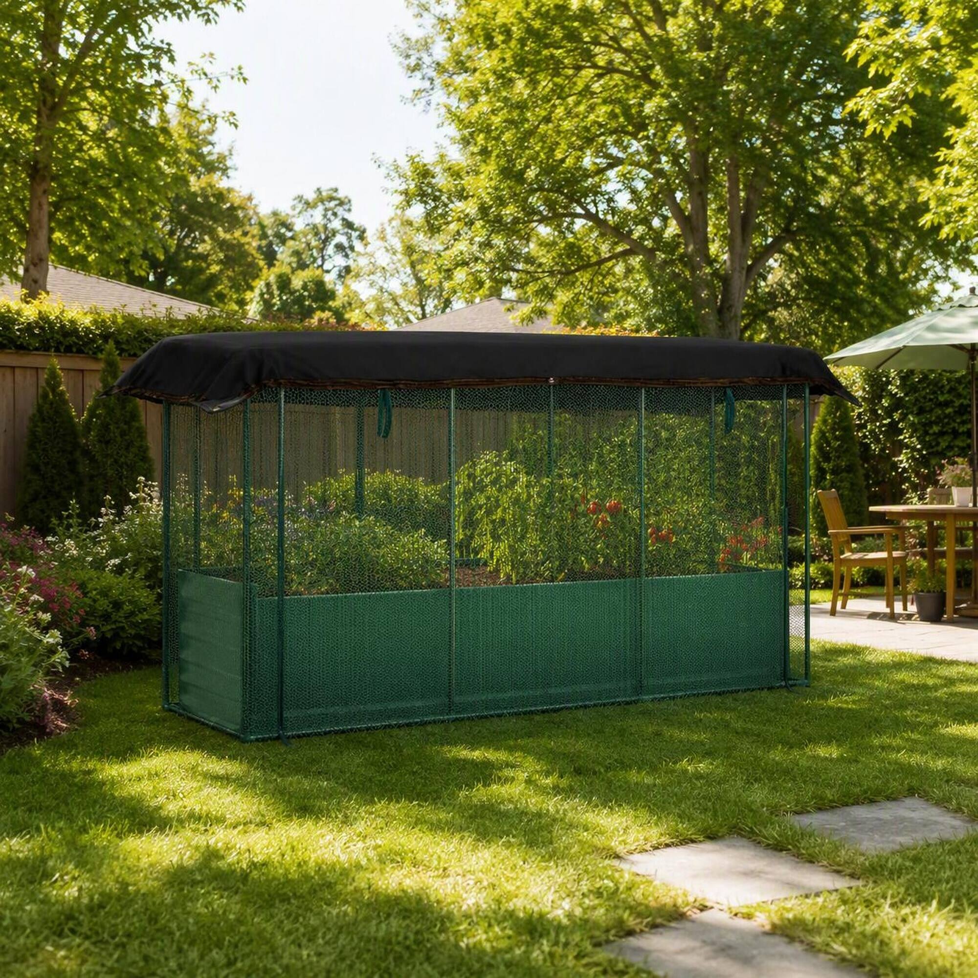 Alt View 2. RYHNUYNE - Galvanized Steel Raised Garden Bed with Crop Cage and Shade Cloth, Open Bottom Planter Box for Vegetables, 72.8 - Green.