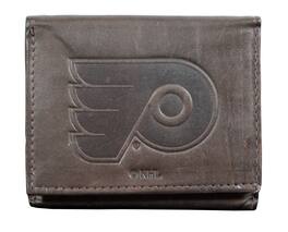 Rico Industries - Philadelphia Flyers - Distressed Look - Embossed Logo Dark Brown Leather Trifold Wallet - Multi