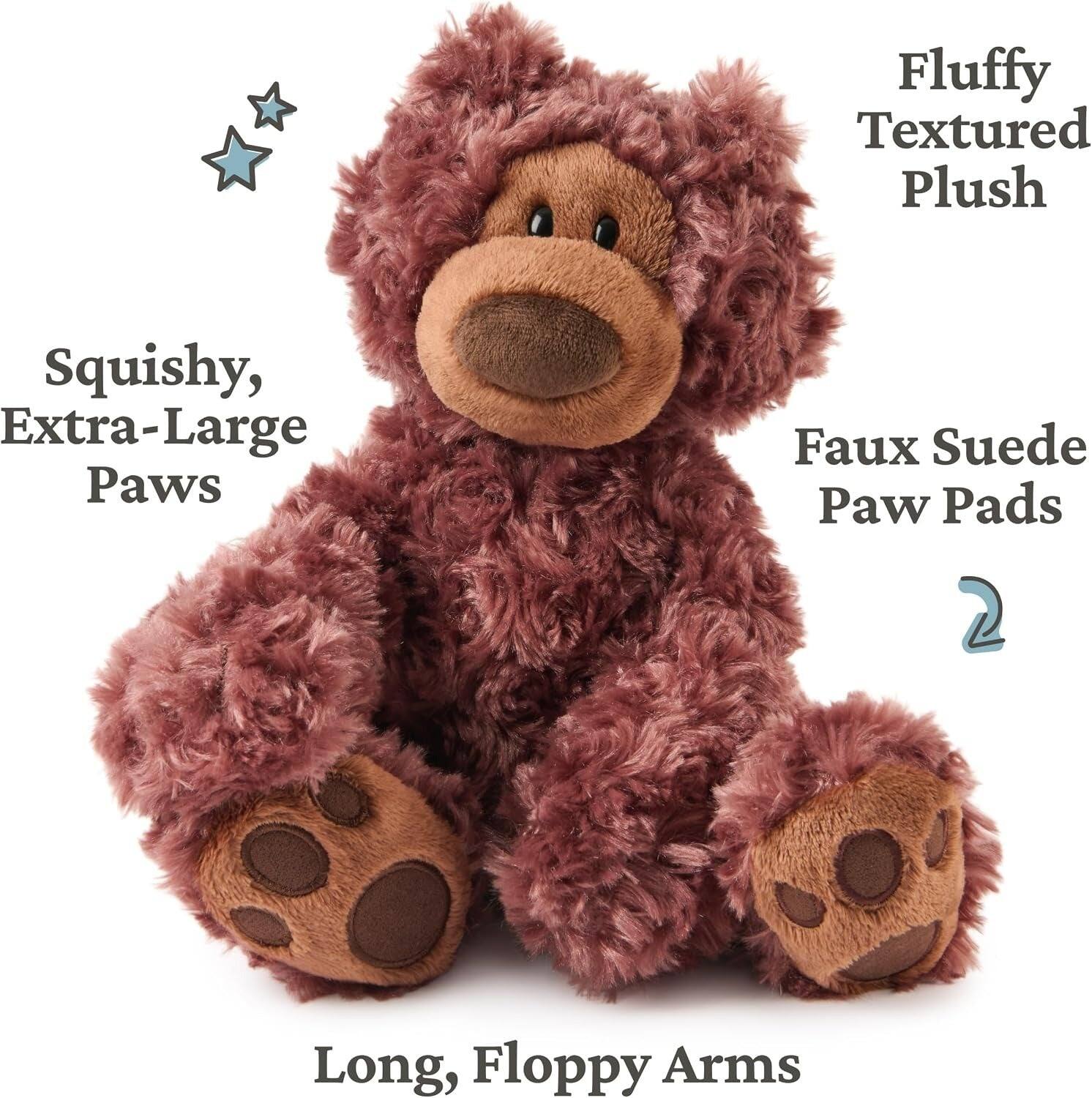 Fluffy Textured Plush  
Squishy, Extra-Large Paws  
Faux Suede Paw Pads  
Long, Floppy Arms