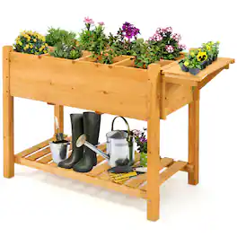 Costway - Raised Garden Bed Elevated Planter Box Kit w/8 Grids & Folding Tabletop - Yellow