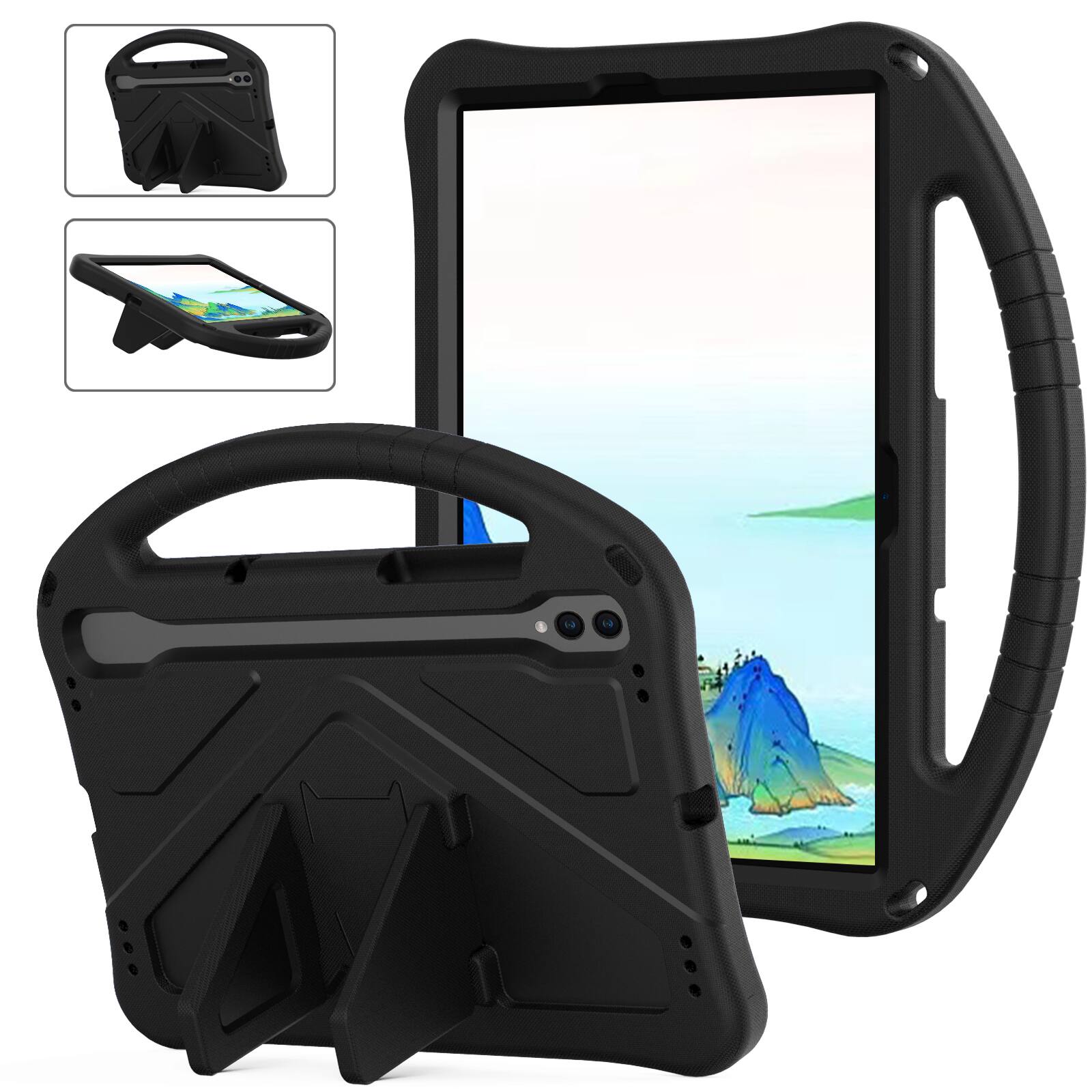 Front. Dteck - For Samsung Galaxy Tab S10 FE/S9 FE/S9/S8/S7 11-inch Lightweight EVA Shockproof Handle Stand Kids Case Cover - Black.
