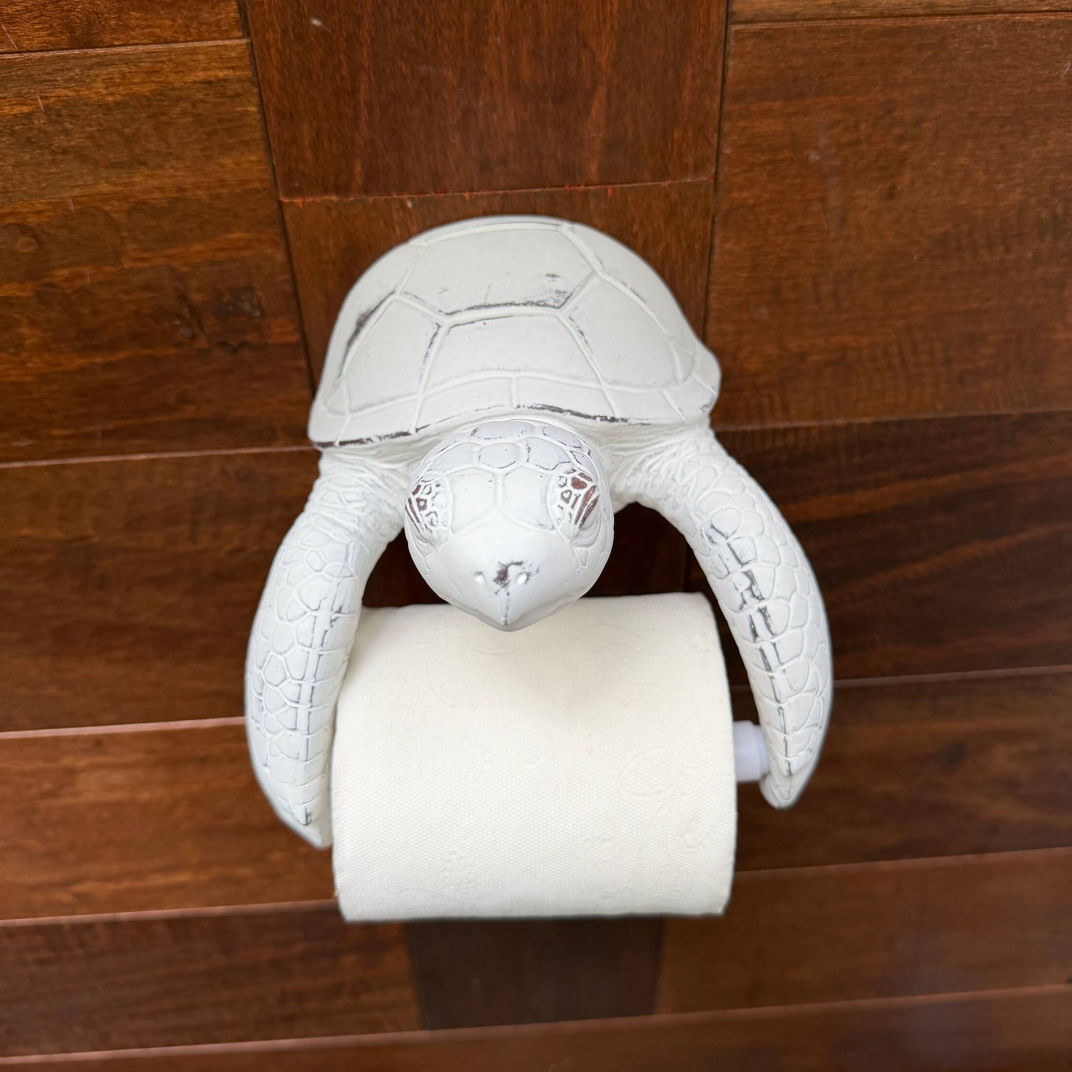 Alt View 6. Chesapeake Bay - Sea Turtle Toilet Paper Holder Whitewashed Resin Wall Mount 6.5 Inch Coastal - White.
