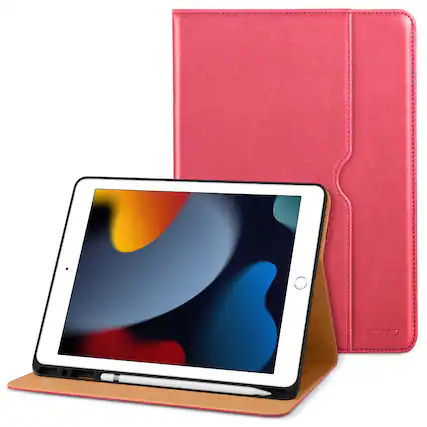 Front. DTTO - Case for iPad 9th/8th/7th Generation 10.2 Inch 2021/2020/2019, Premium Leather Folio Stand - Auto Wake/Sleep - Watermelon Red.