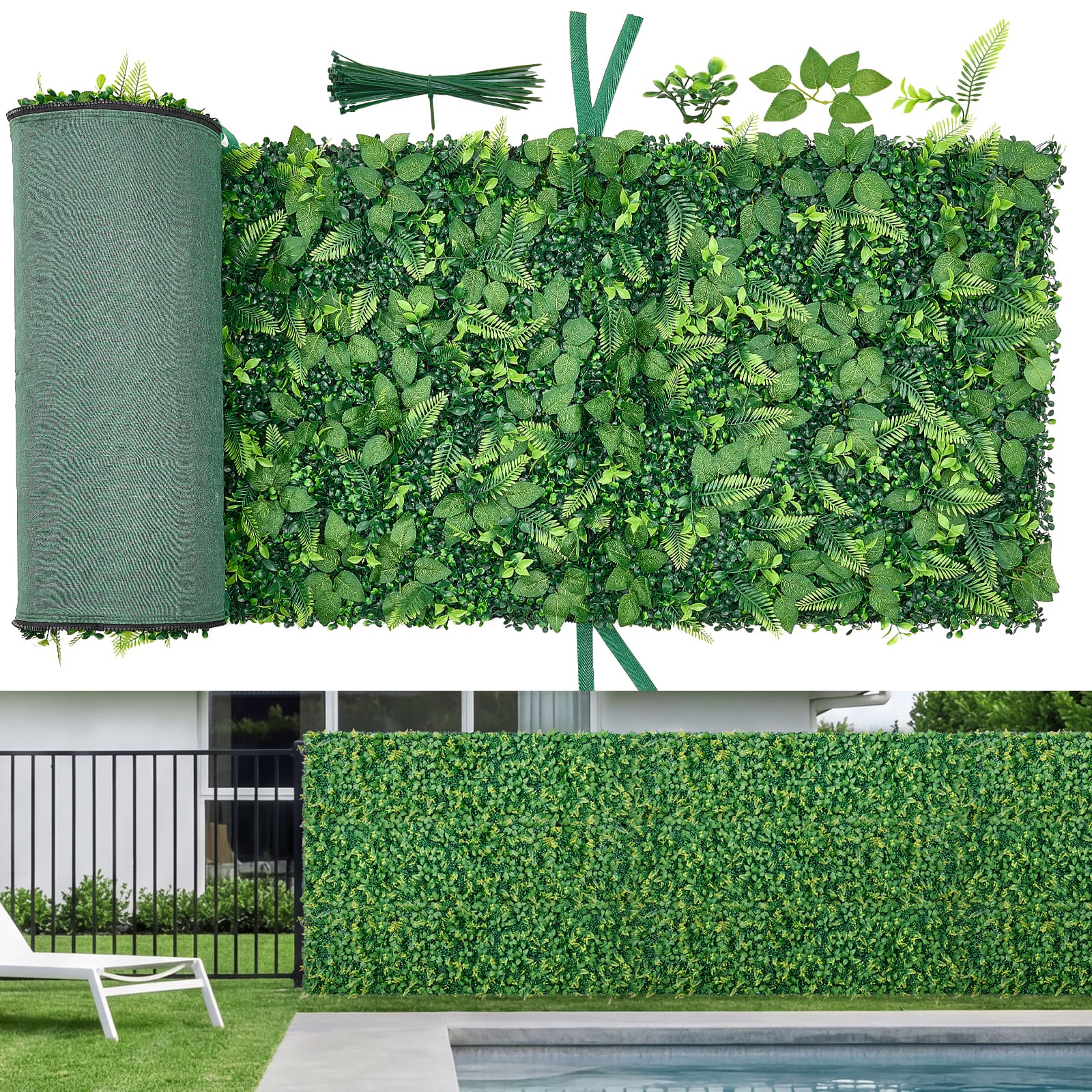 VEVOR - Artificial Plant Wall, 4 PCS, Each Panel 2 x 8 ft Artificial Boxwood Panels, Sun Protection Greenery Backdrop Privacy - Green