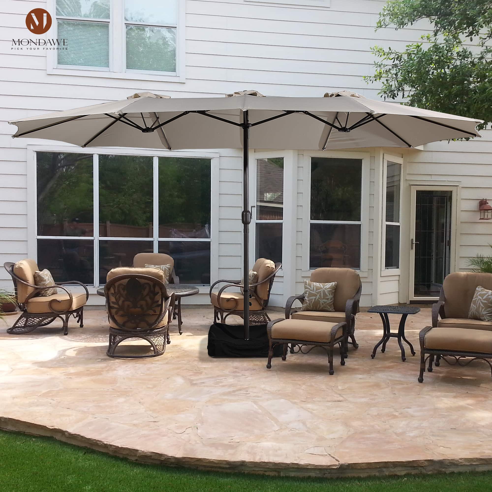 Mondawe - 15ft Patio Maket Umbrella Double-Sided Umbrella with base - Beige