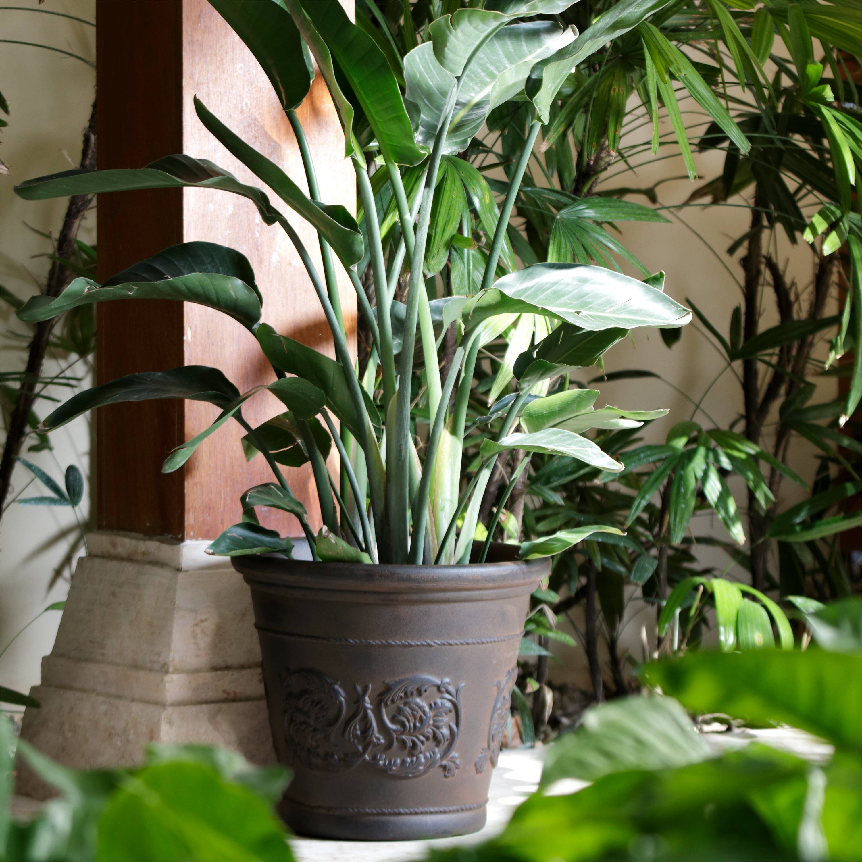 Alt View 1. Sunnydaze - 16 in Arabella Dual-Wall Polyresin Planter - Set of 4 - Rust.