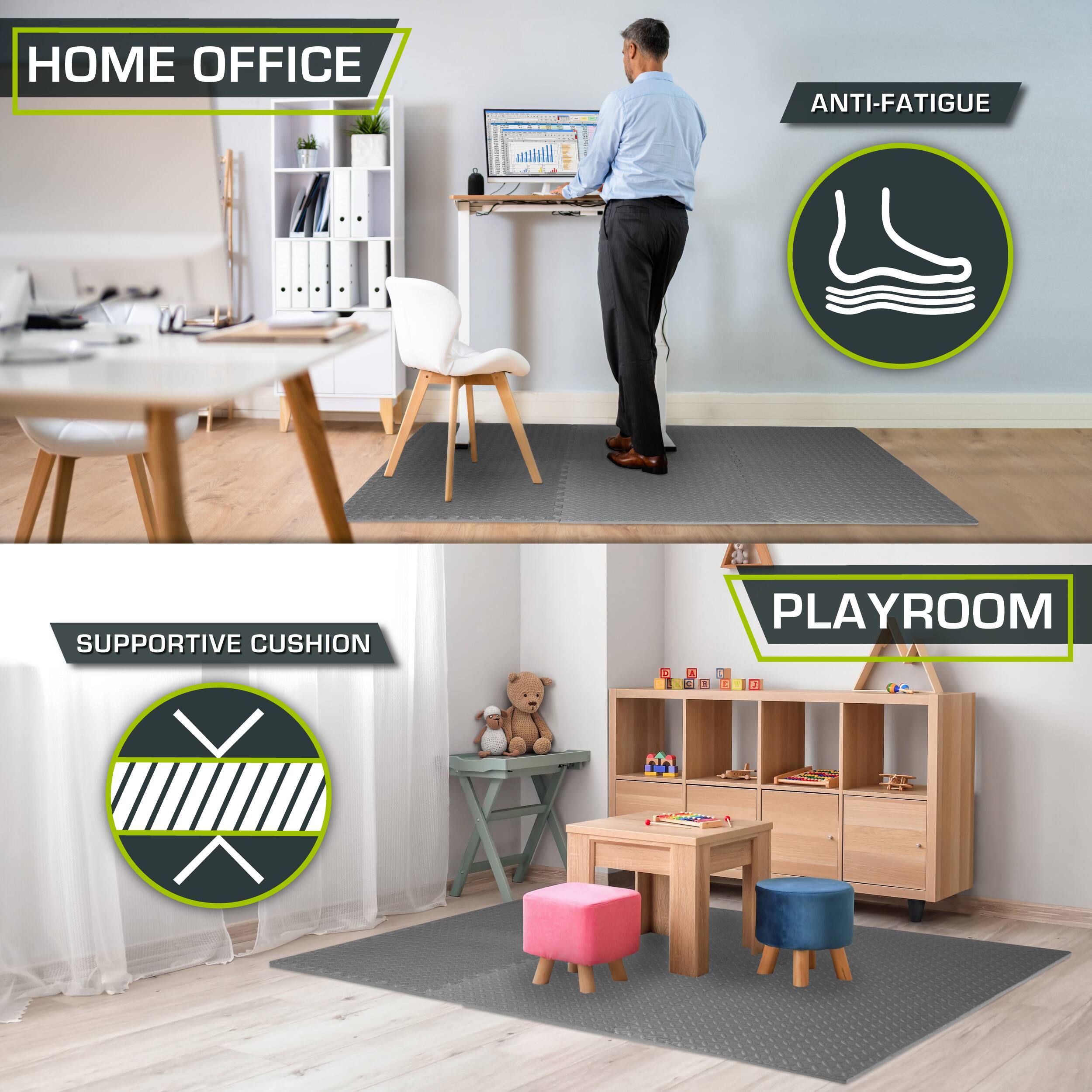 The text in the image can be grouped and corrected as follows:

- **Home Office**
- **Anti-Fatigue**
- **Supportive Cushion**
- **Playroom**

The text "L A L4" appears to be unrelated to the main content and may be an error or placeholder.