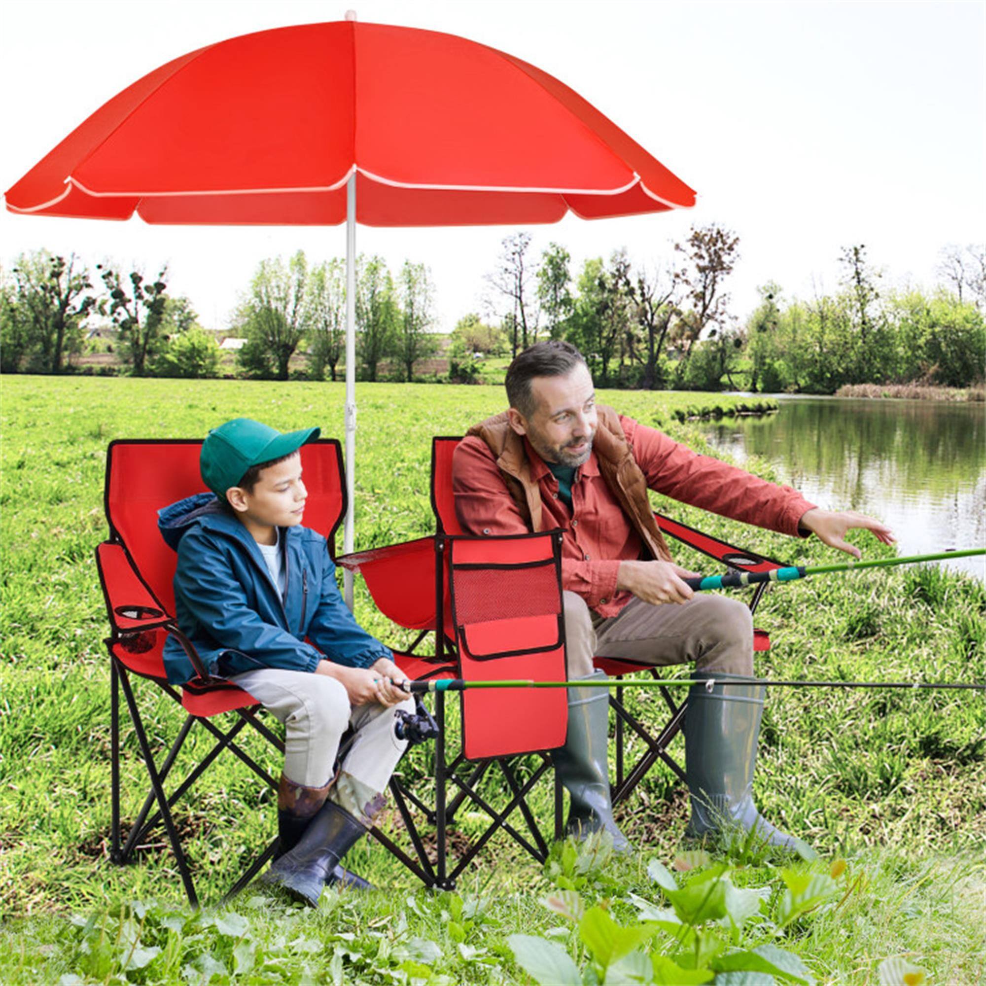 Alt View 2. Boyel Living - Red Portable Folding Picnic Double Chair With Umbrella 70.0-in x 59.0-in x 78.0-in 14.11-lb - Red.