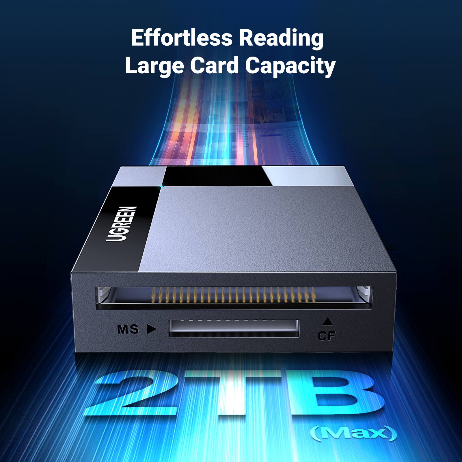Effortless Reading  
Large Card Capacity  

UGREEN MS CF CTB Max  

2TB (Max)