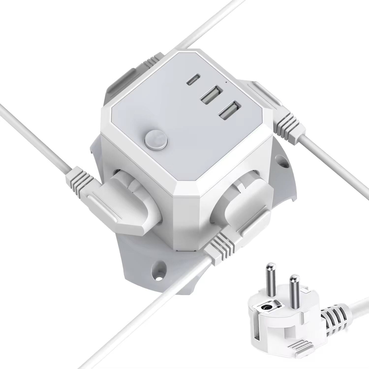 Alt View 1. Cluzine - Cube Power Outlet Extender 1-to-4 Outlets with 2 USB & Type-C Charging Ports & On/Off Switch - White.