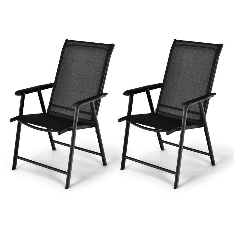 Front. SlickBlue - Outdoor Folding Chairs for Patio Seating, Set of Two with Armrests - Black.