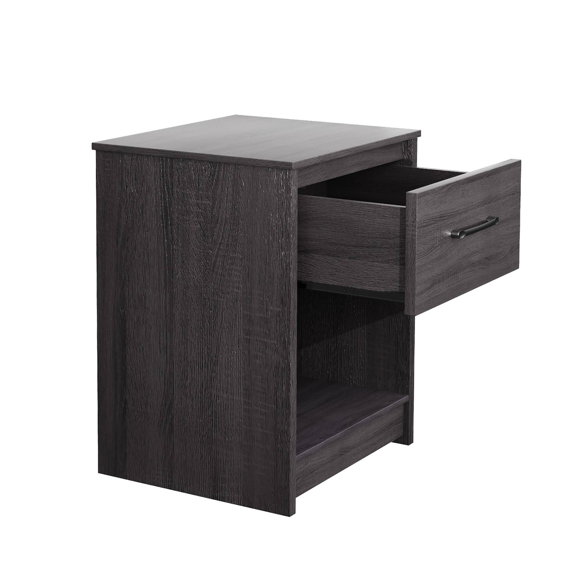 Alt View 21. Costway - Nightstand with Drawer Storage Shelf Wooden End Side Table Bedroom - Black.
