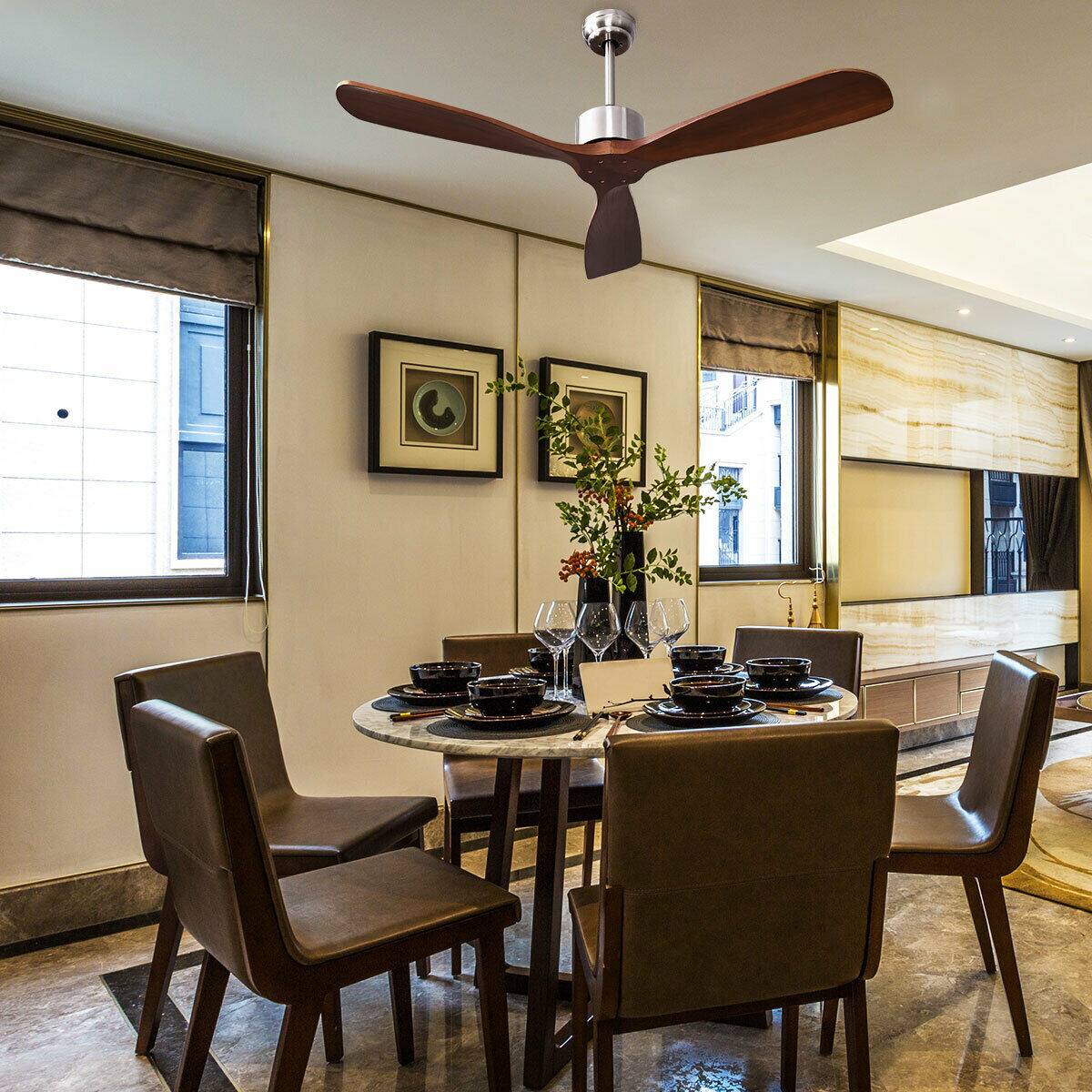 Alt View 7. Gymax - Gymax 52" Modern Ceiling Fan Indoor & Outdoor Brushed Nickel Finish w/Remote Control - Brushed Nickel, Burlywood.