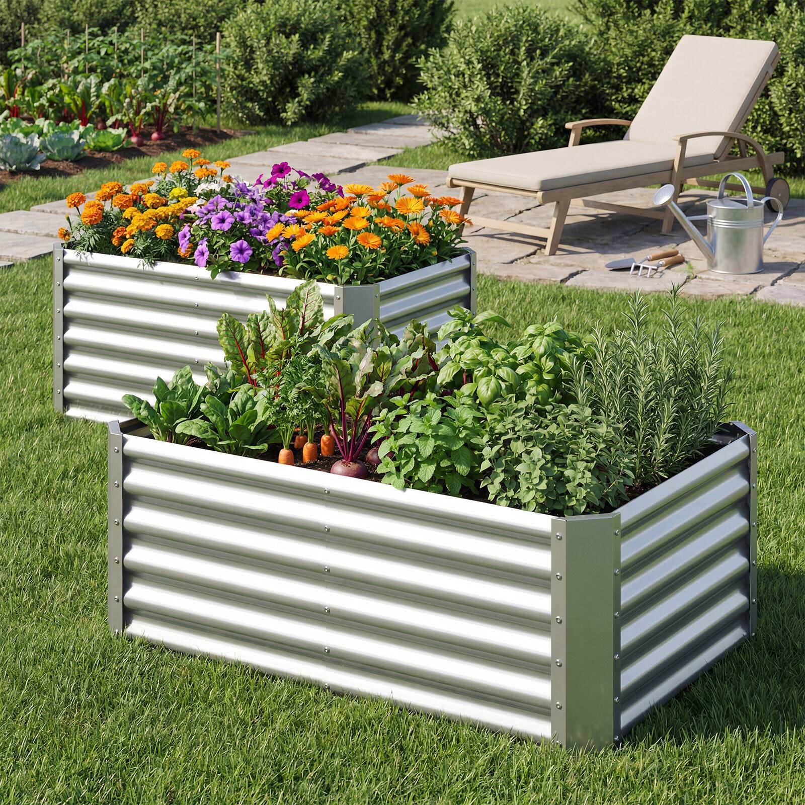 Alt View 1. Gymax - Gymax 2PCS 4 x 2 x 2FT Galvanized Raised Garden Bed w/Open-Ended Base for Vegetable - Sliver.